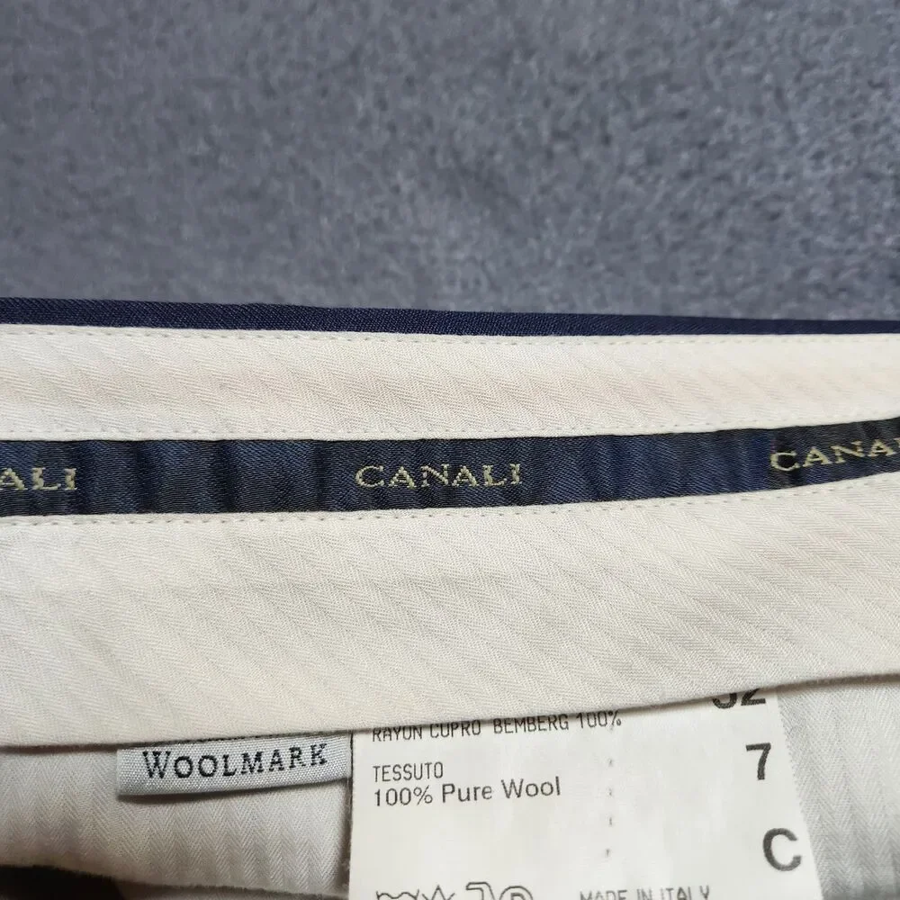Canali Dress Pants Men 33 (34X26.5) Navy Pantalone Pleated Cuffed 100% Pure Wool